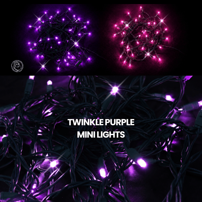LED Mini Lights 5MM Purple Twinkle Green Wire 6" Spacing