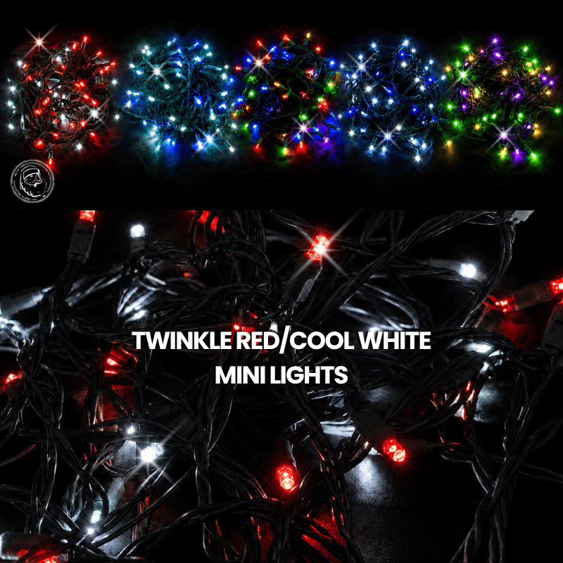 LED Mini Lights 5MM Red/Cool White Twinkle Green Wire - 6" Spacing