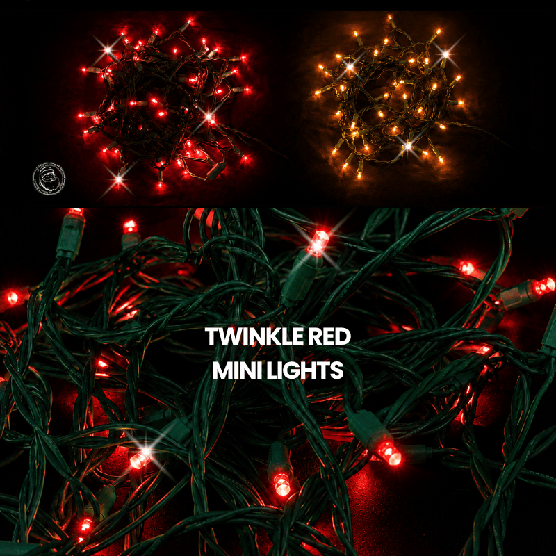 LED Mini Lights 5MM Red Twinkle Green Wire  6" Spacing