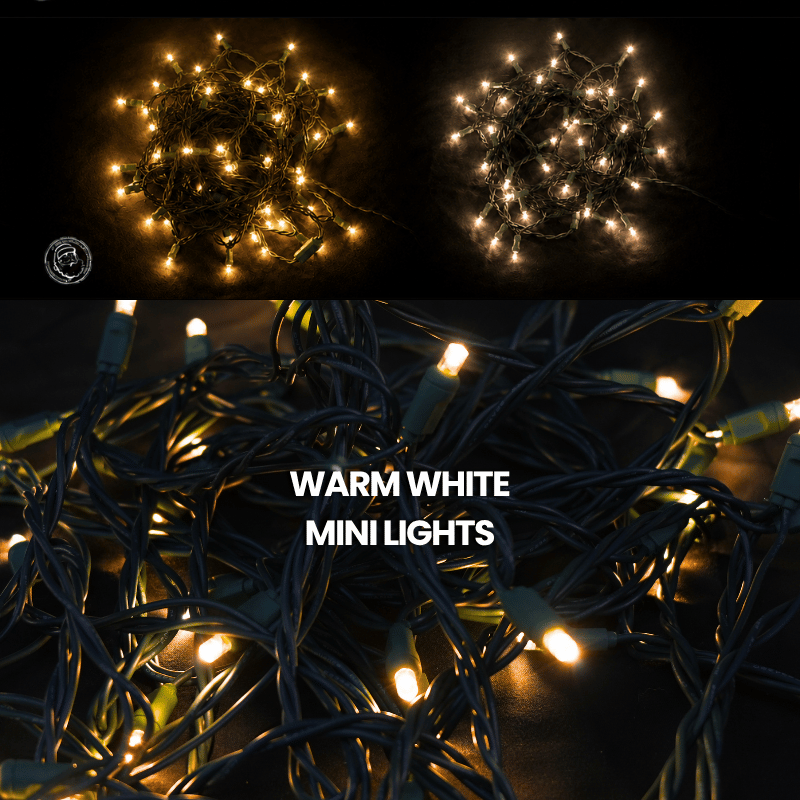 LED Mini Lights 5MM Warm White Static Green Wire 4" Spacing