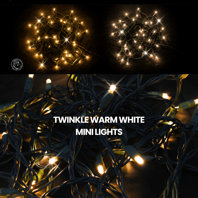 LED Mini Lights 5MM White Wire Warm White Twinkle 4:1 -6" Spacing