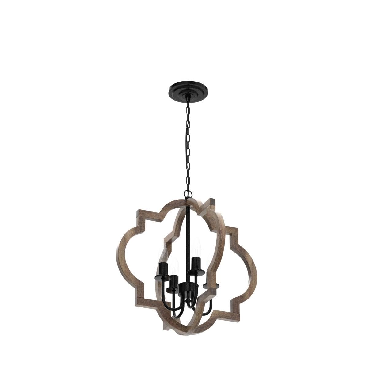 Rviezza 19.49'' Farmhouse Wood Chandelier, 4-Light Rustic Dining Room Light Fixture, Orb Chandelier Light Adjustable Height, Pendant Lighting For Kitchen Island Foyer Living Room Over Dining Table