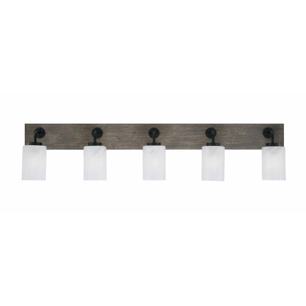 Toltec Lighting 1775-Mbdw-3001 Oxbridge - 5 Light Bath Bar-10 Inches Tall And 46.5 Inches Length, Finish Color: Matte Black/Painted Distressed Wood-Look Metal, Glass Color: White Marble
