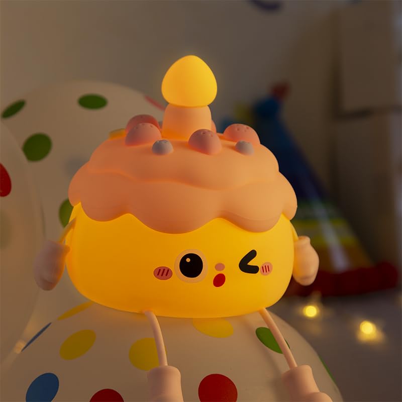 Qanyi Birthday Gifts Cupcake Light For Kids  Silicone Party Cake Nursery Night Lamp With Soft Touch  Rechargeable Table Lamp Decor Gift For Daughter Girl Sister