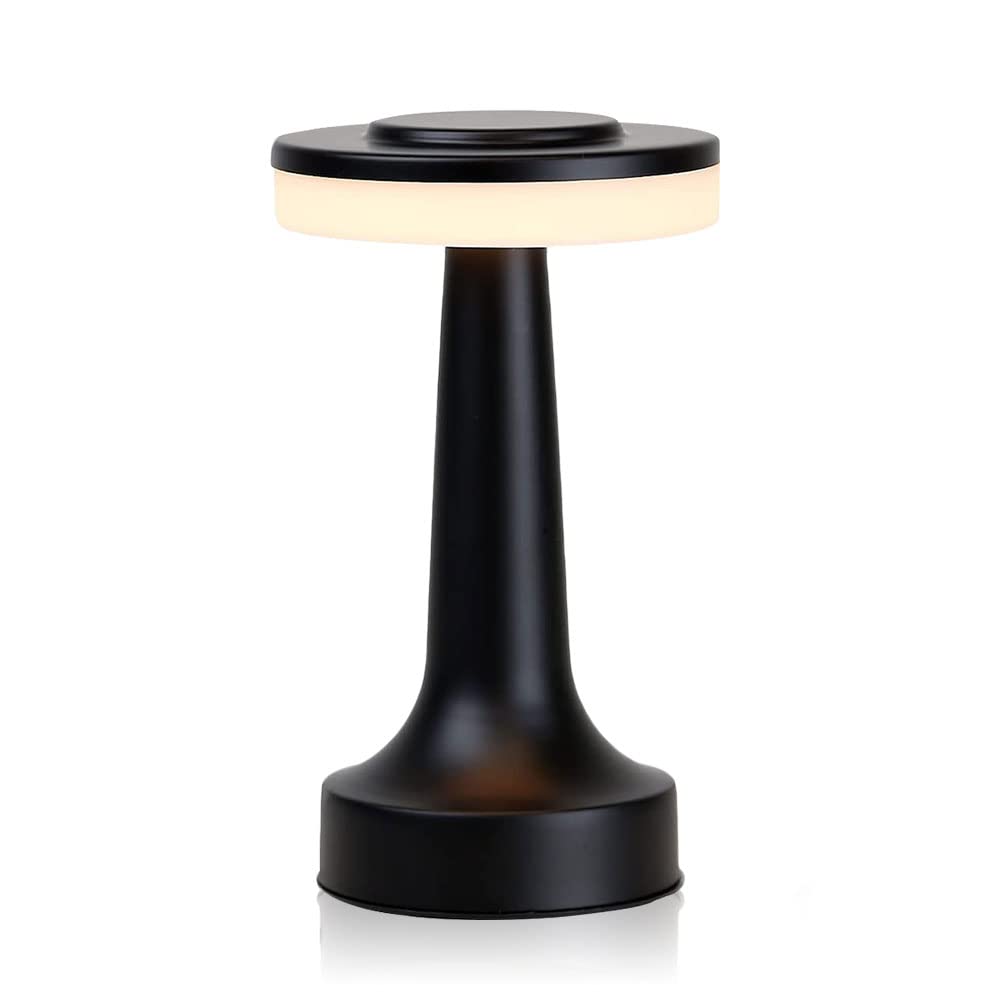 JHPGEOE Cordless Metal Desk Lamp, Touch Sensor, 3 Color Dimmable, 10x3x3 inches, Black, Model JSYLD-01