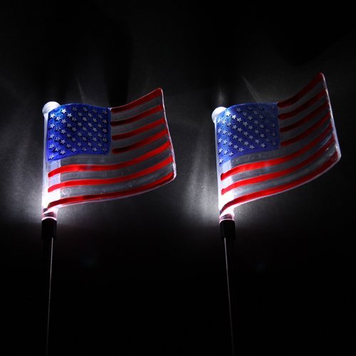 Unido Box Us Flag Solar Garden Stake Lights White Led, Set Of 2