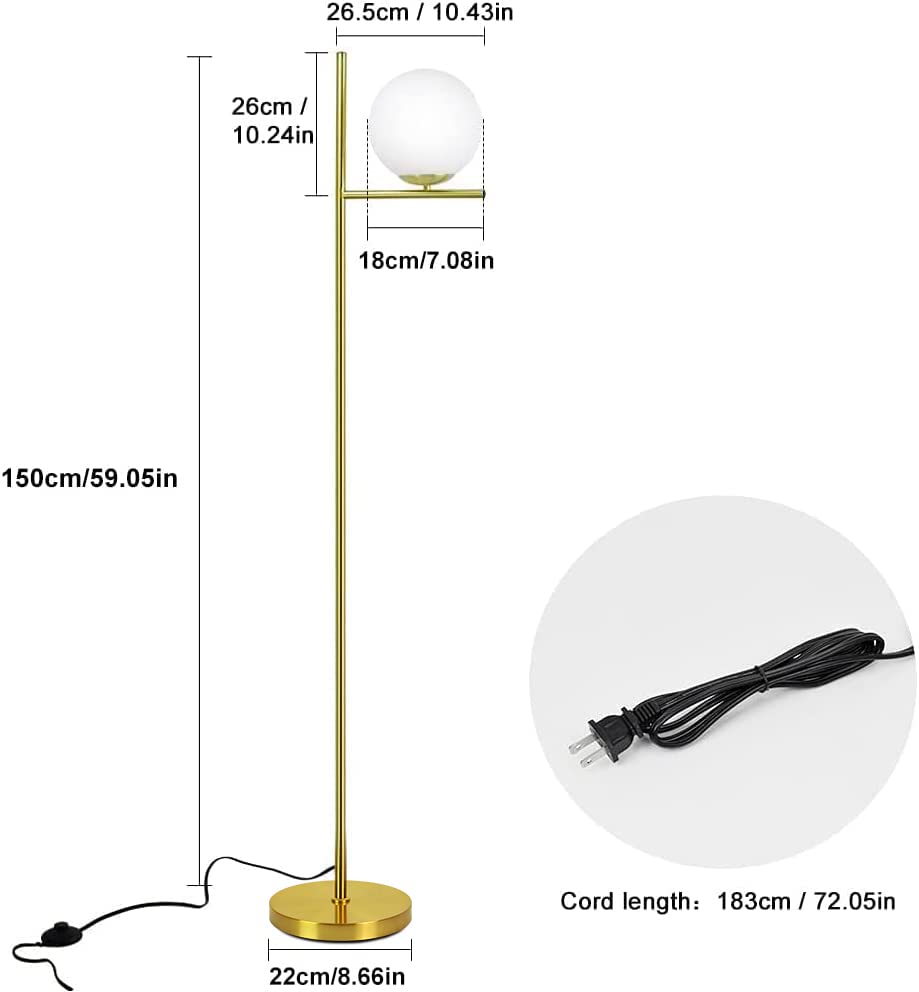 DINGLILIGHTING DLLT LED Floor Lamp, Frosted Glass Globe, Energy Saving, Sphere-Gold, Model PY-F1036G