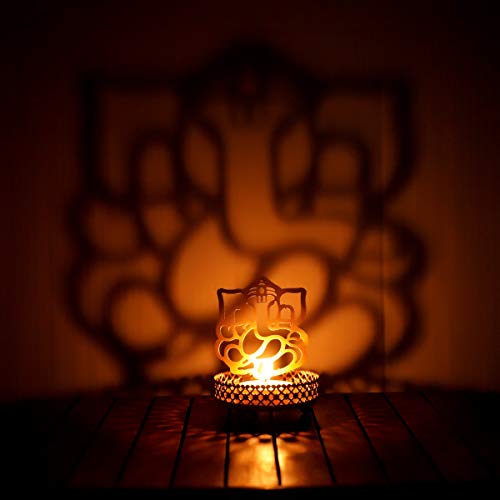 MF HANDICRAFTS Lord Ganesh Decorative Shadow Candle Holders Diwali Diya (puja Deepak) ,Metal