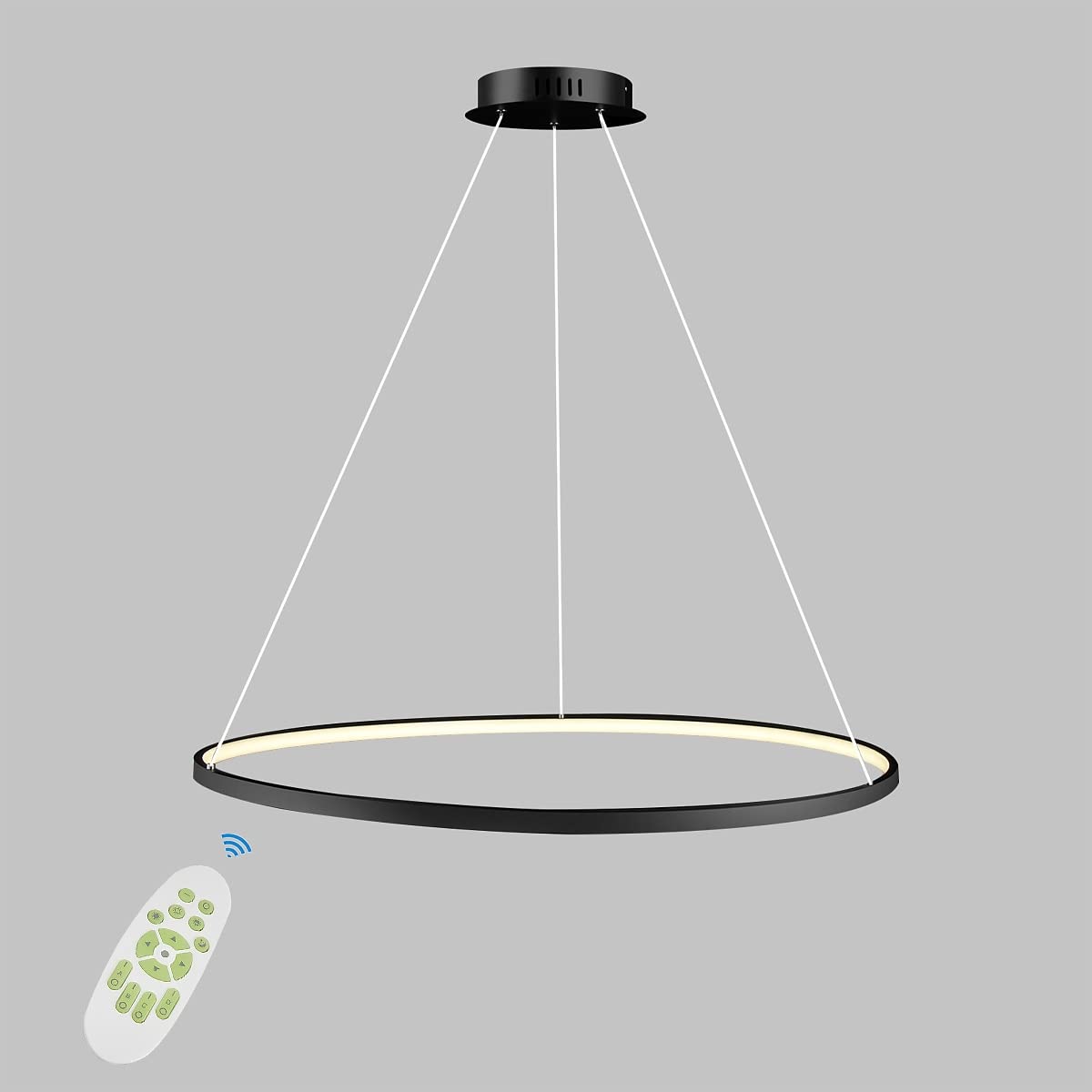 LightInTheBox Modern Pendant Light LED Ring Chandelier 23.6in  Black Dimmable Metal Acrylic for Living Room Dining Bedroom