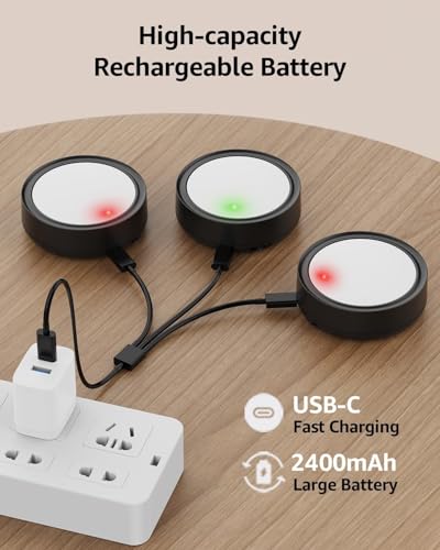 Led Puck Lights Rechargeable With Remote, Black Stick On Lights For Closet Battery Operated Push Button Light Magnetic Under Cabinet Tap Lights Usb Bookshelf Light Wireless Kitchen Counter Touch Light