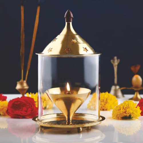 True Decor 8 Inch Akhand Jyoti Diya Large Size Akhand Diya for Puja Big Size Brass