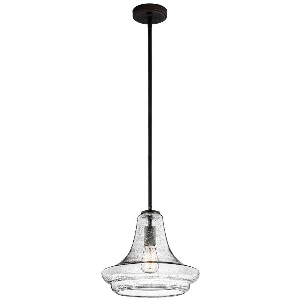 Kichler Everly Trumpet Pendant Light 1 Light Clear Seeded Glass 11.25in Old Bronze Model 42328OZCS
