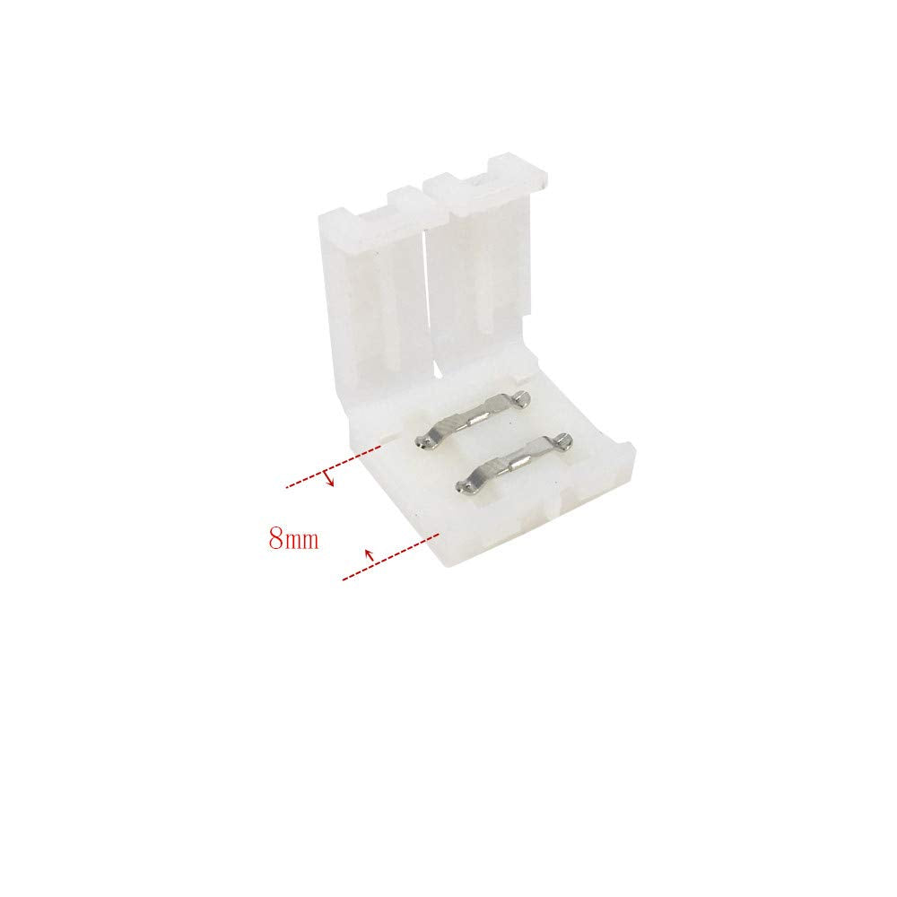 HUALAND 20PCS 2Pin LED Light Strip Connector - Box Adapter for 8mm 3528 SMD Strips - Metal - White