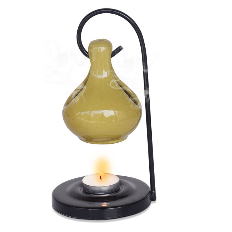 Pure Source India Ceramic Aroma Oil Diffuser for Home Fragrance Decoration and Gifting, 4 X 8 Inch (Hanging - Green)