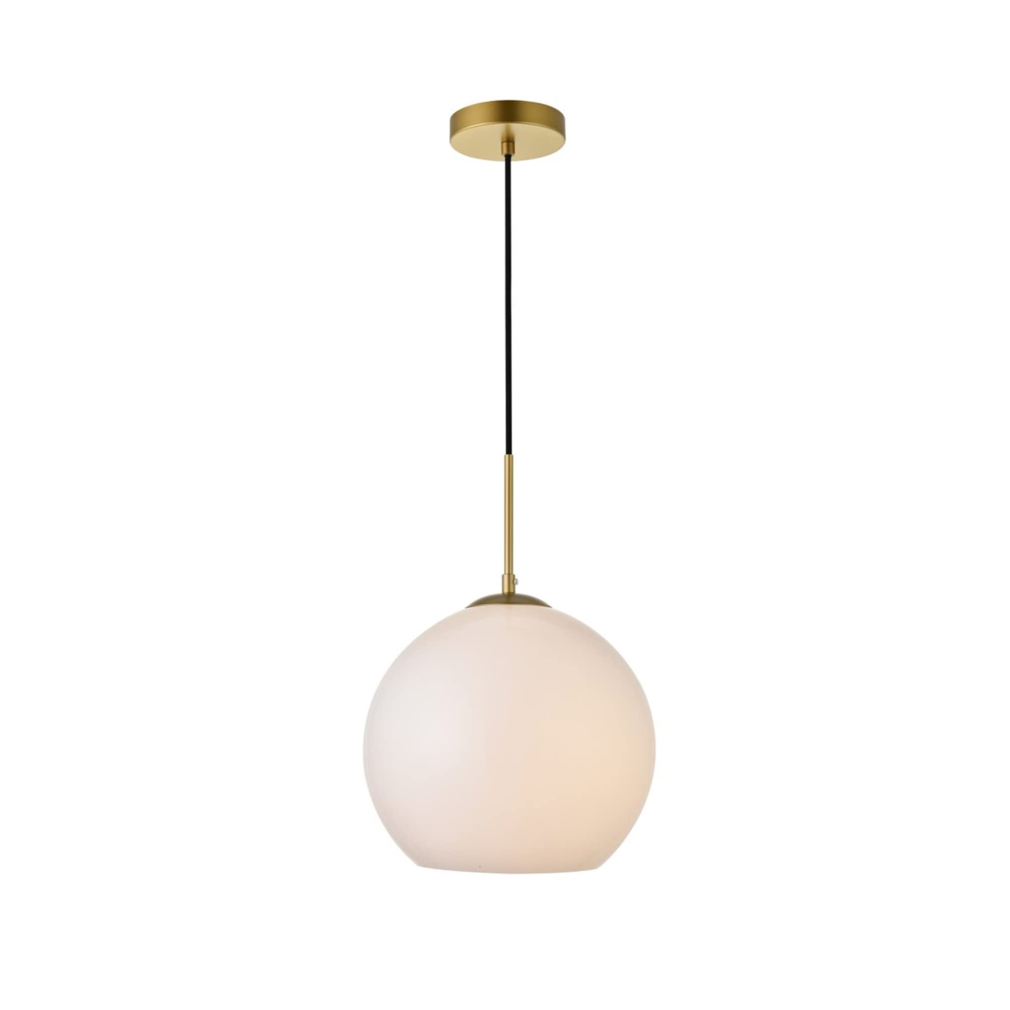 Elegant Lighting Living District Baxter 1-Light Metal Pendant in Brass and Frosted White