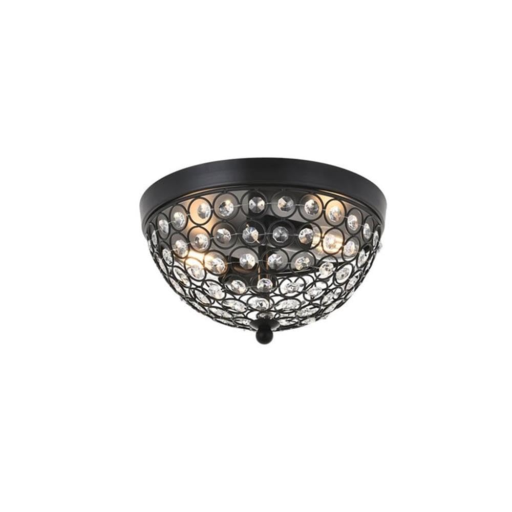 Living District Taye 2-Light Mid-Century Flush Mount Light, Matte Black/Clear, Metal Fixture