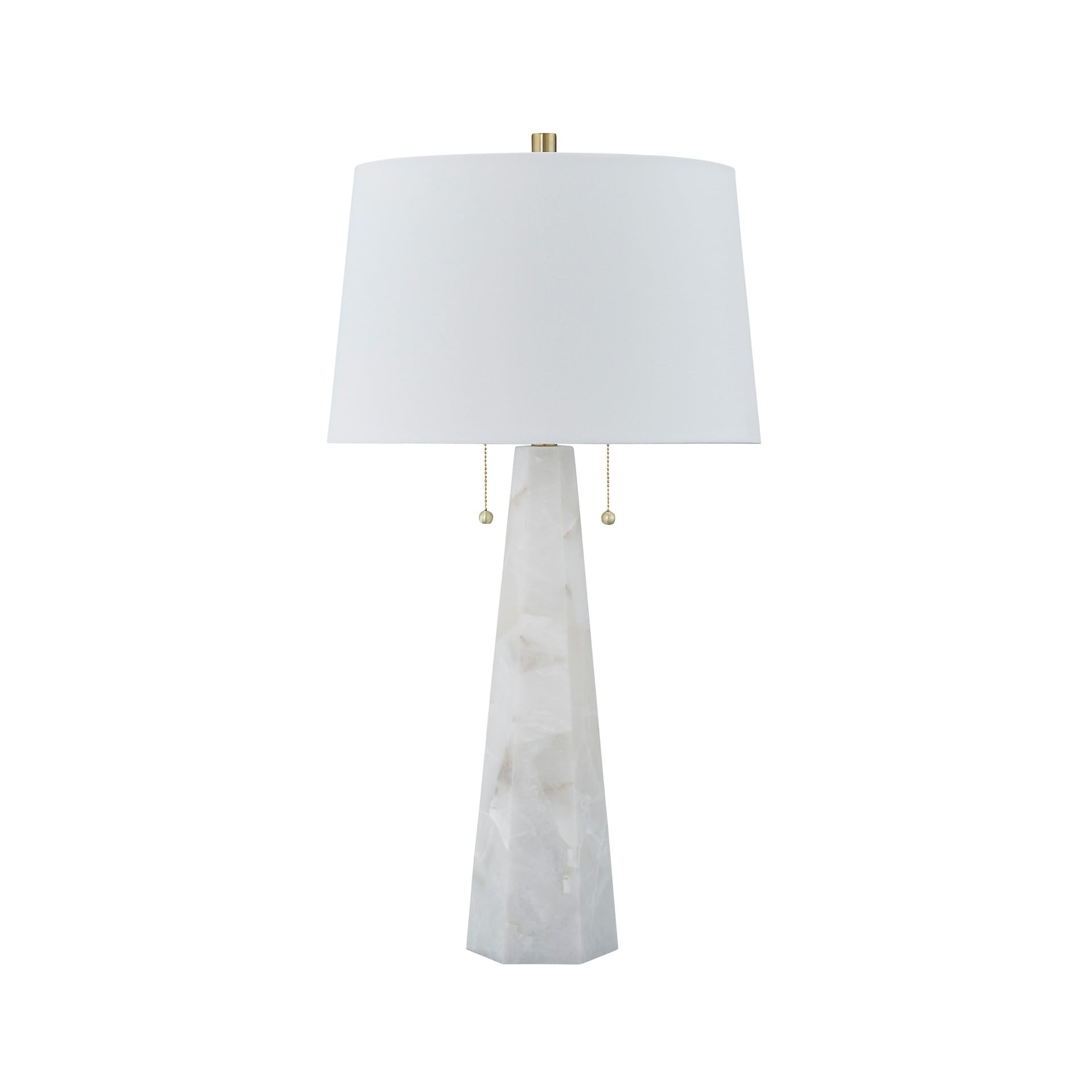 Signature Design by Ashley Laurellen Alabaster Table Lamp, 23.25 Dual Pull Chain White Stone Lamp, Contemporary Minimalist Bedsi
