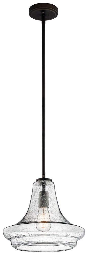 Kichler Everly Trumpet Pendant Light 1 Light Clear Seeded Glass 11.25in Old Bronze Model 42328OZCS