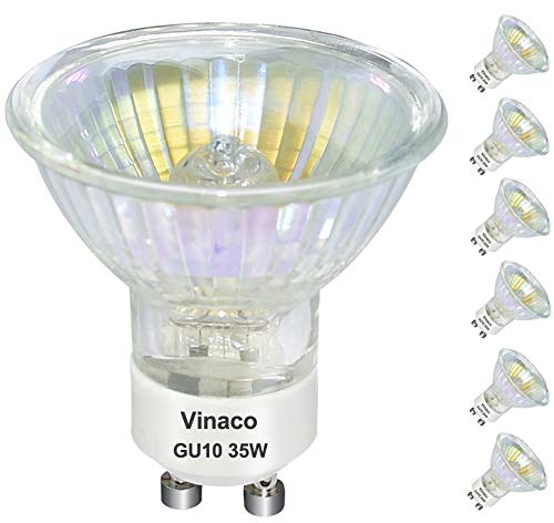 Vinaco Gu10 Bulb, 6 Pack High Brightness Gu10+C 120V 35W Halogen Light Bulbs With Glass Cover, Dimmable Gu10 Track Lighting, Sof