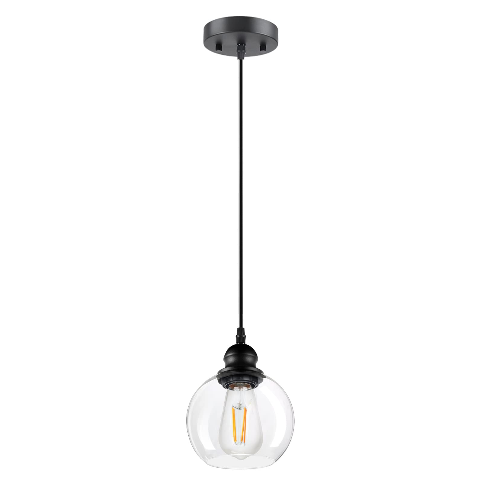Pendant Lights Kitchen Island  Black Pendant Light with Glass Lampshade  71 Inch Adjustable Hanging Lamp for Kitchen Living Room  Modern Farmhouse Industrial Ceiling Lighting Fixture(E26 Base No Bulb)