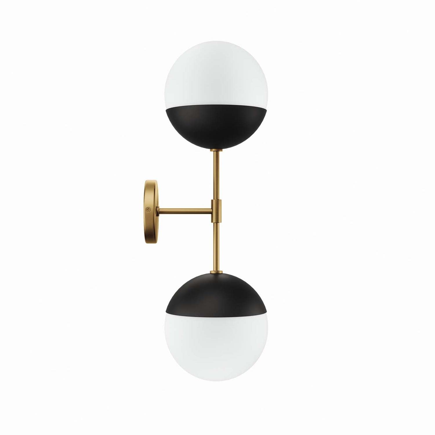 Modway Stellar 2-Light Wall Sconce In Opal Satin Brass Brown, 7 X 8 X 23