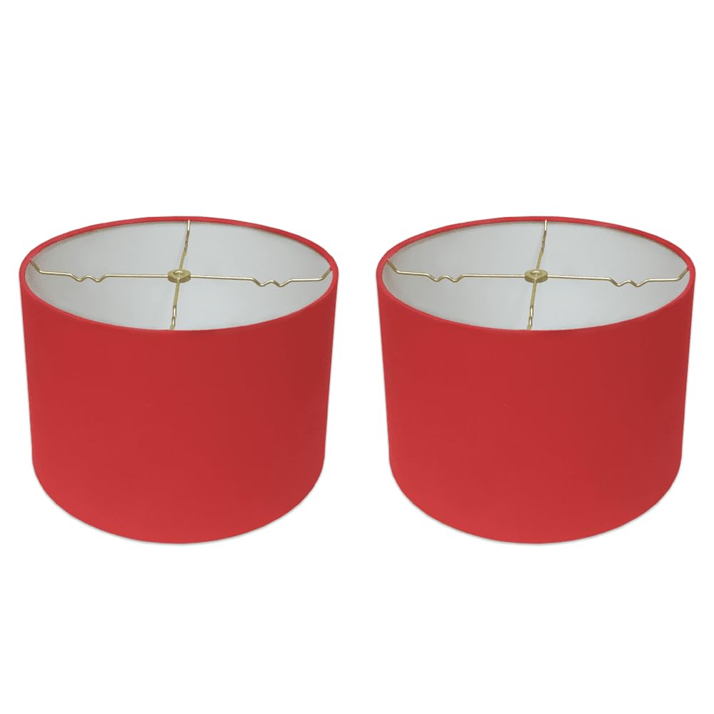 Royal Designs, Inc. Shallow Drum Lamp Shade, 15x16x10, Metal, Red, Model HB-610-16RED-2, 2 Pack