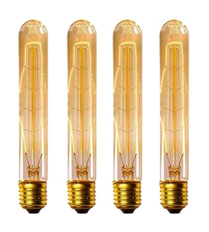 CTKcom Vintage Edison Light Bulbs, 40W Tubular Glass, Gold Tint, 4 Pack, E26/E27 Base