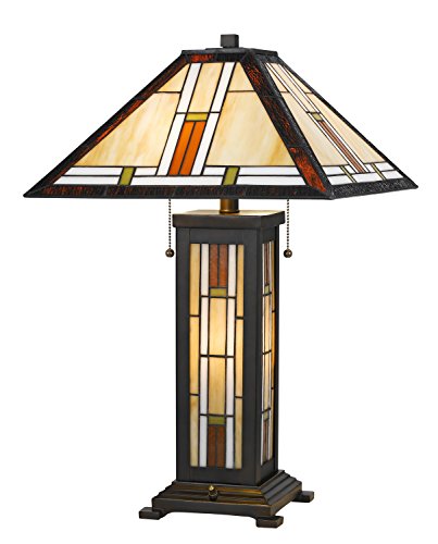 Cal 60W X 2 Tiffany Table Lamp with 7W Night Light, Metal, Bronze/Dark, Model BO-2719TB