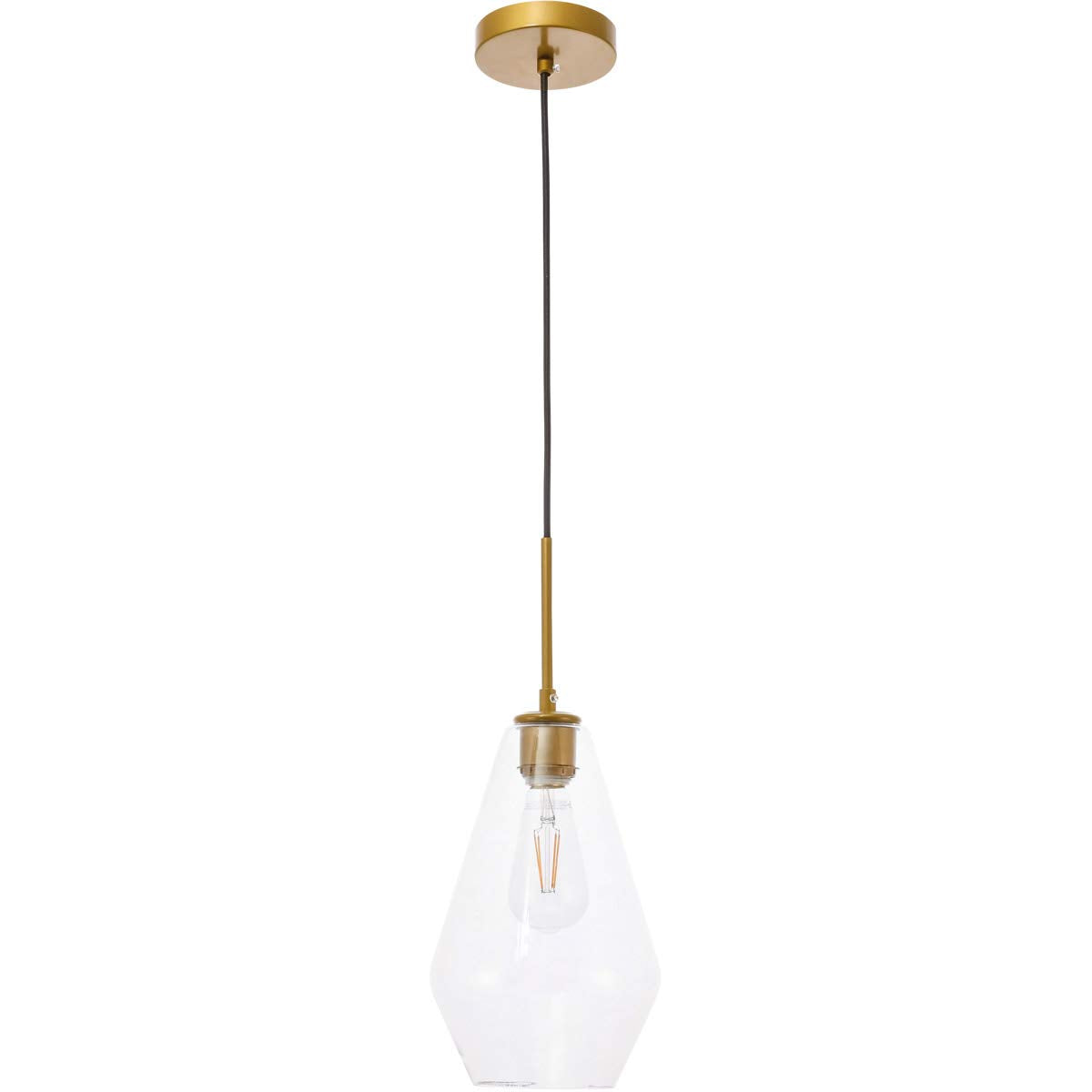 Living District Gene 1-Light Metal Pendant in Brass and Clear Glass