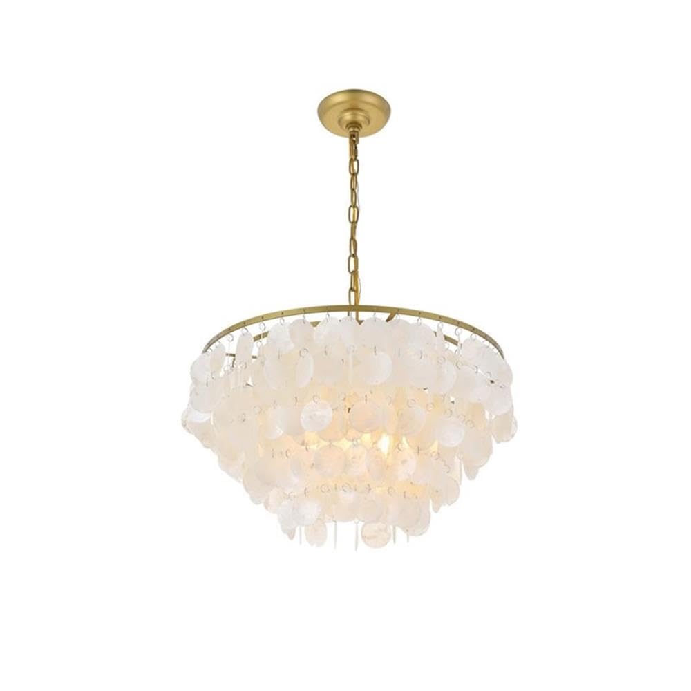 Elegant Lighting Living District Selene 4-Light Mid-Century Metal Pendant In Brass And White