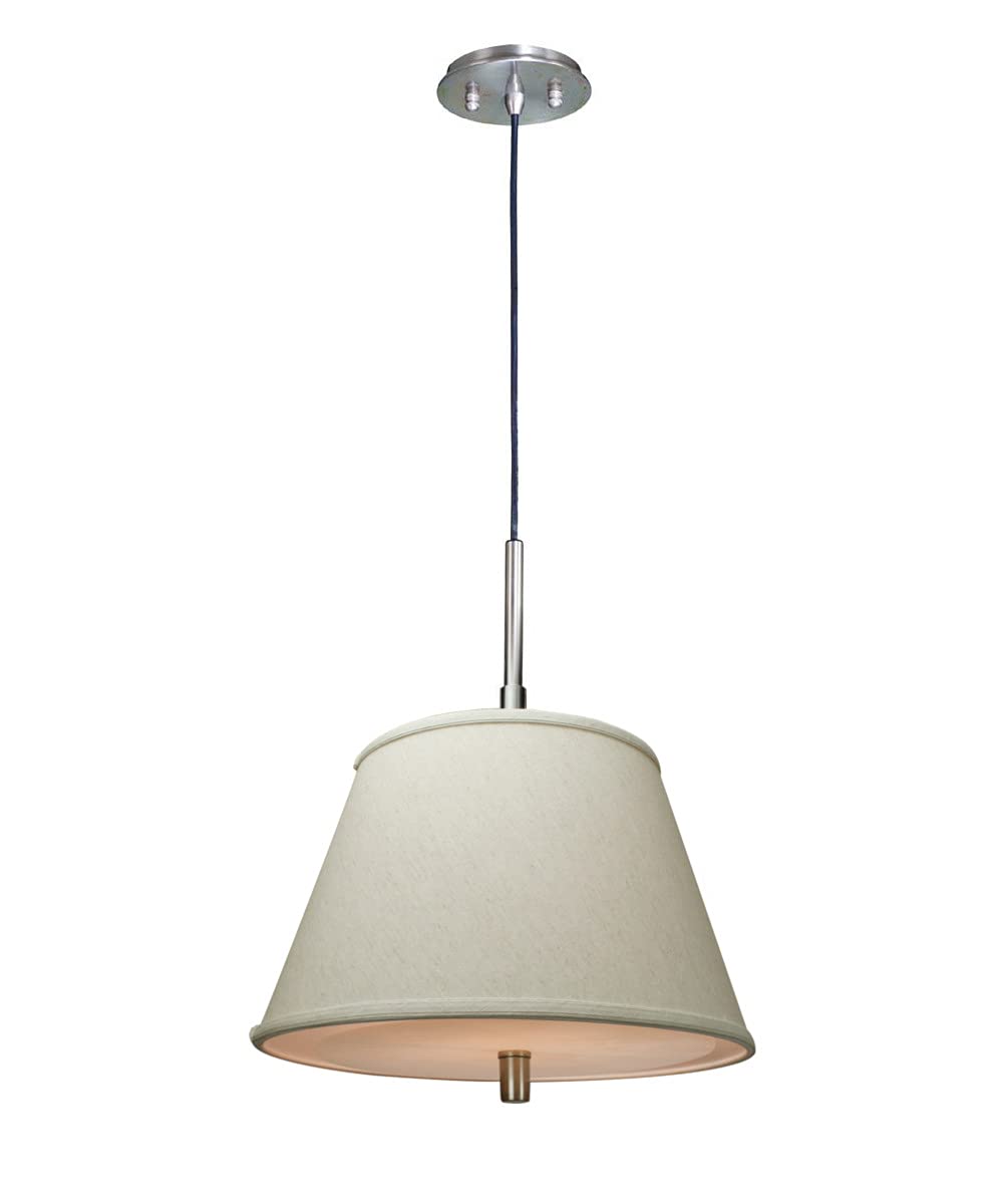 Laura Ashley Pendant Light, Satin Nickel, Empire Textured Oatmeal Shade, Slotted UNO, Diffuser