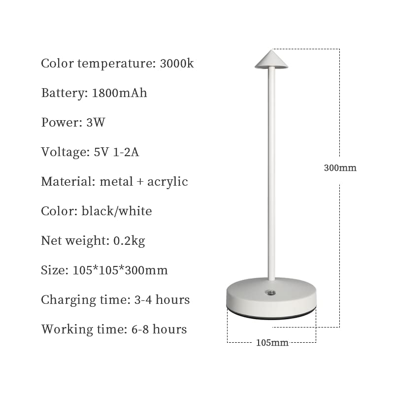 eypid 2 Pack Cordless Rechargeable Table Lamps, Dimmable Brightness, Minimalist Design, White, Model JB0064-2W