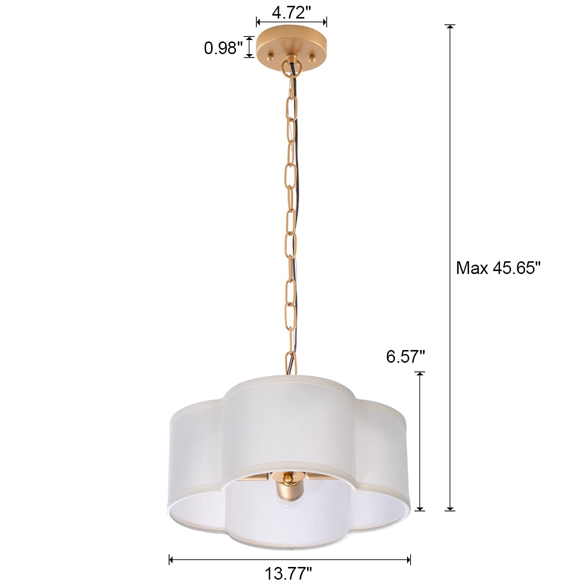 VILUXY Farmhouse Chandelier 4 Lights Pendant Light White Linen Fabric Round Drum with Gold Fixture for Bedroom Dining Room