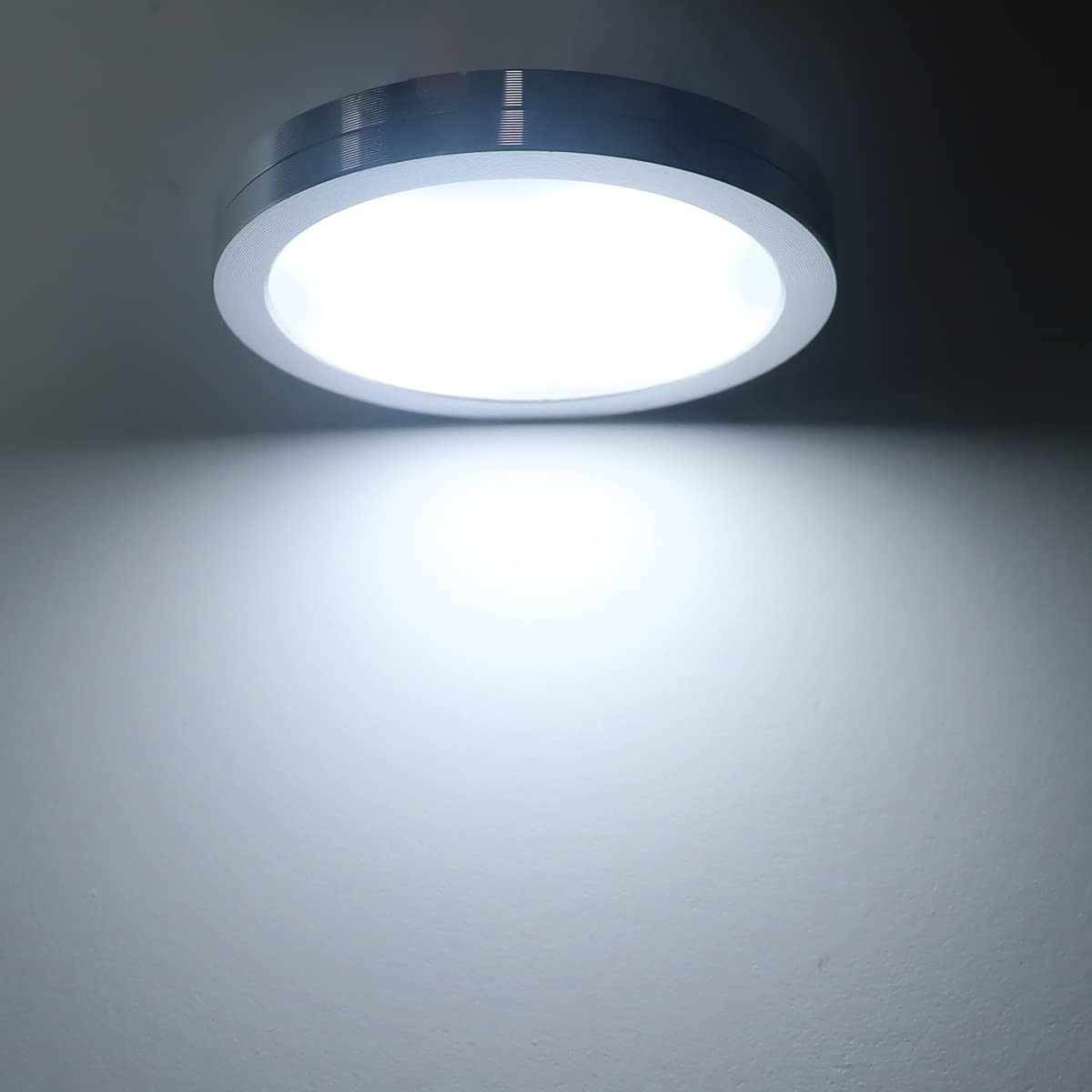 YGS-Tech 3 Pack LED Puck Lights, Touch Dimming, Aluminum, Daylight White, Under Cabinet Lighting, Silver Trim