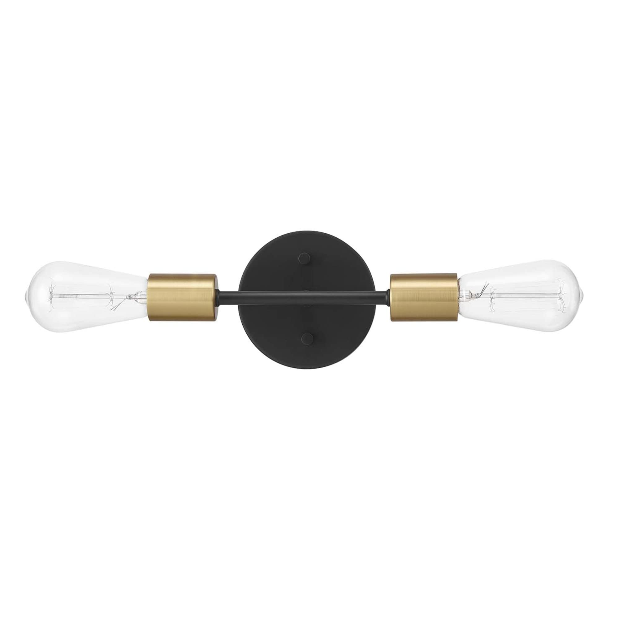 Globe Electric 52085 10 2-Light Reversible Vanity Wall Light, Matte Black, Brass Accent Socket, Dimmable Lighting, E26 Open Sock