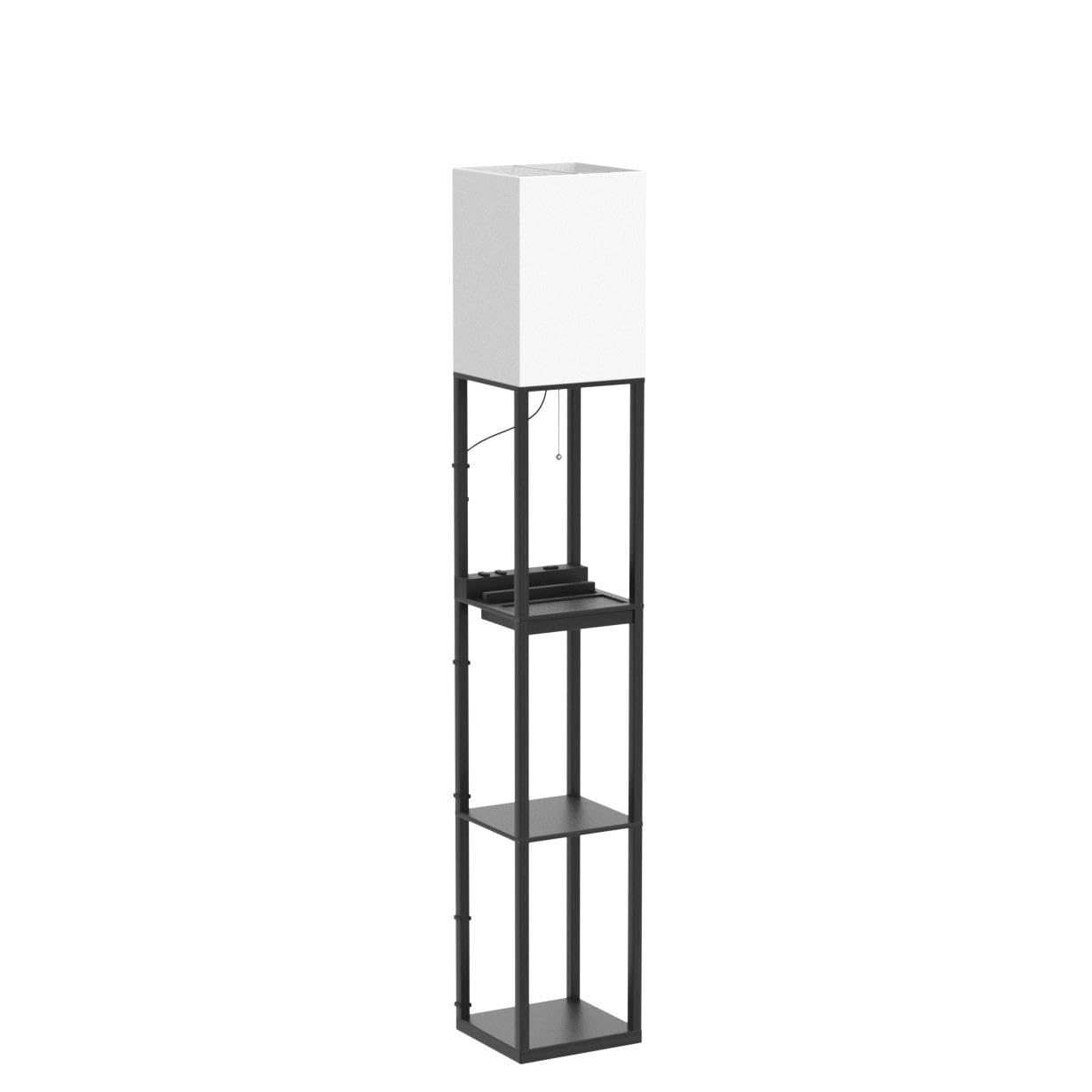 SUNMORY Modern Dimmable Floor Lamp with Shelves, 1 Drawer, 2 USB Ports, Black