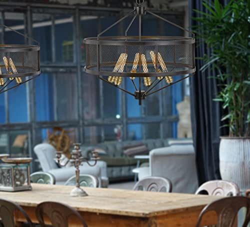 Cal 60W x 6 Metal Chandelier, Black/Antique Brass, Model FX-3743-6, 30 x 30 x 29 Inches