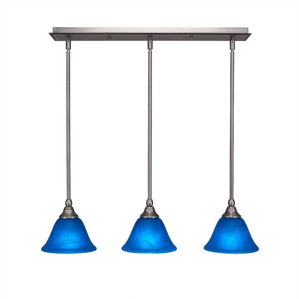Toltec Lighting 25-Bn-4155 3 Light Multi-Light Mini Hang Straight Swivel Pendant With Blue Italian Glass, 7&quot;, Brushed Nickel