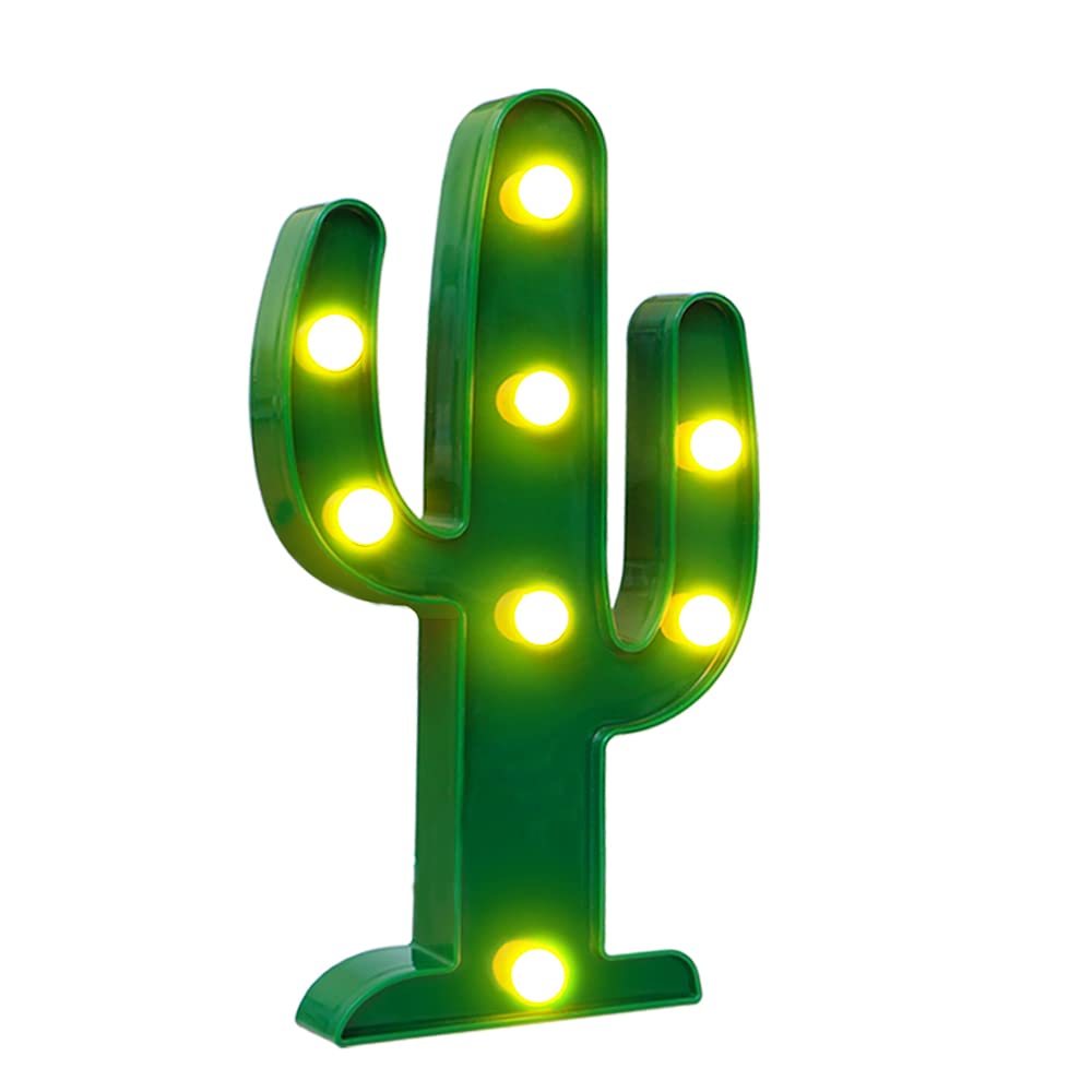 Novelty Place Cactus Marquee Sign Lights, Warm White LED Lamp Tropical Green - Living Room, Bedroom Table & Wall Christmas Decor
