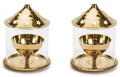 Fashion Bizz Traditional Brass Diya Brass (Pack of 2) Table Diya Set (Height: 5 inch)