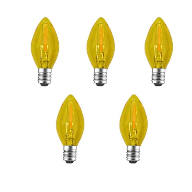 Venusop 5 Pack C7 Yellow Led Replacement Christmas Light Bulbs,E12 Candelabra Base, Shatterproof Plastic, For Christmas Outdoor