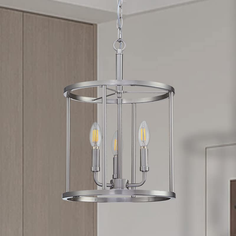 Doraimi Lighting 3-Light Hanging Lantern Pendant Light Fixture Brushed Nickel Finish Geometric Chandelier Adjustable Chain Metal