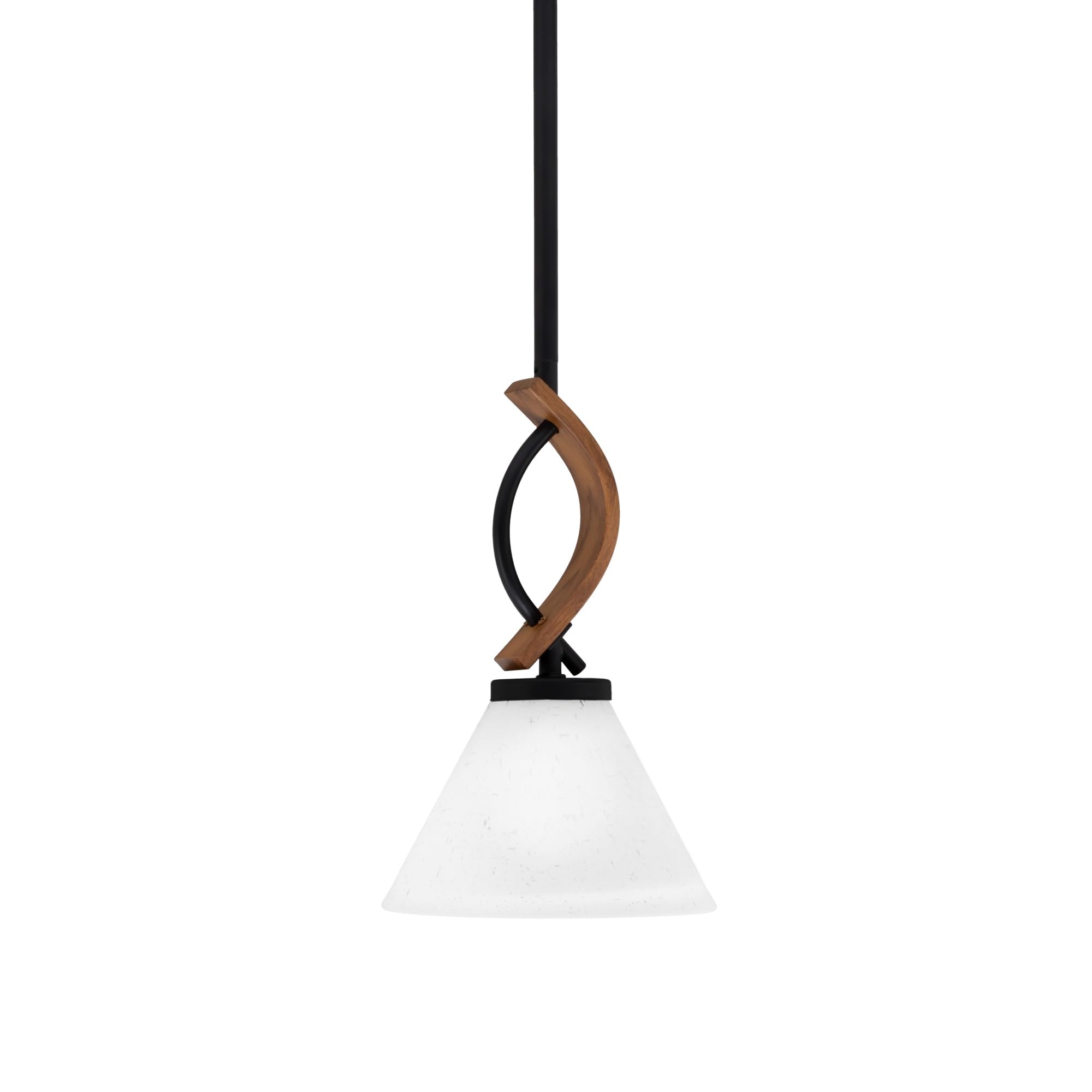 Toltec Lighting Monterey Stem Hung Mini Pendant, Matte Black & Wood-Look Finish, 7in White Muslin Glass