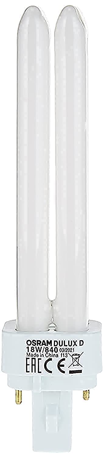 OSRAM Dulux D 18W/840 Compact Fluorescent Light Bulb, Double Tube, 2 Pin Base, Model 0220-018840o