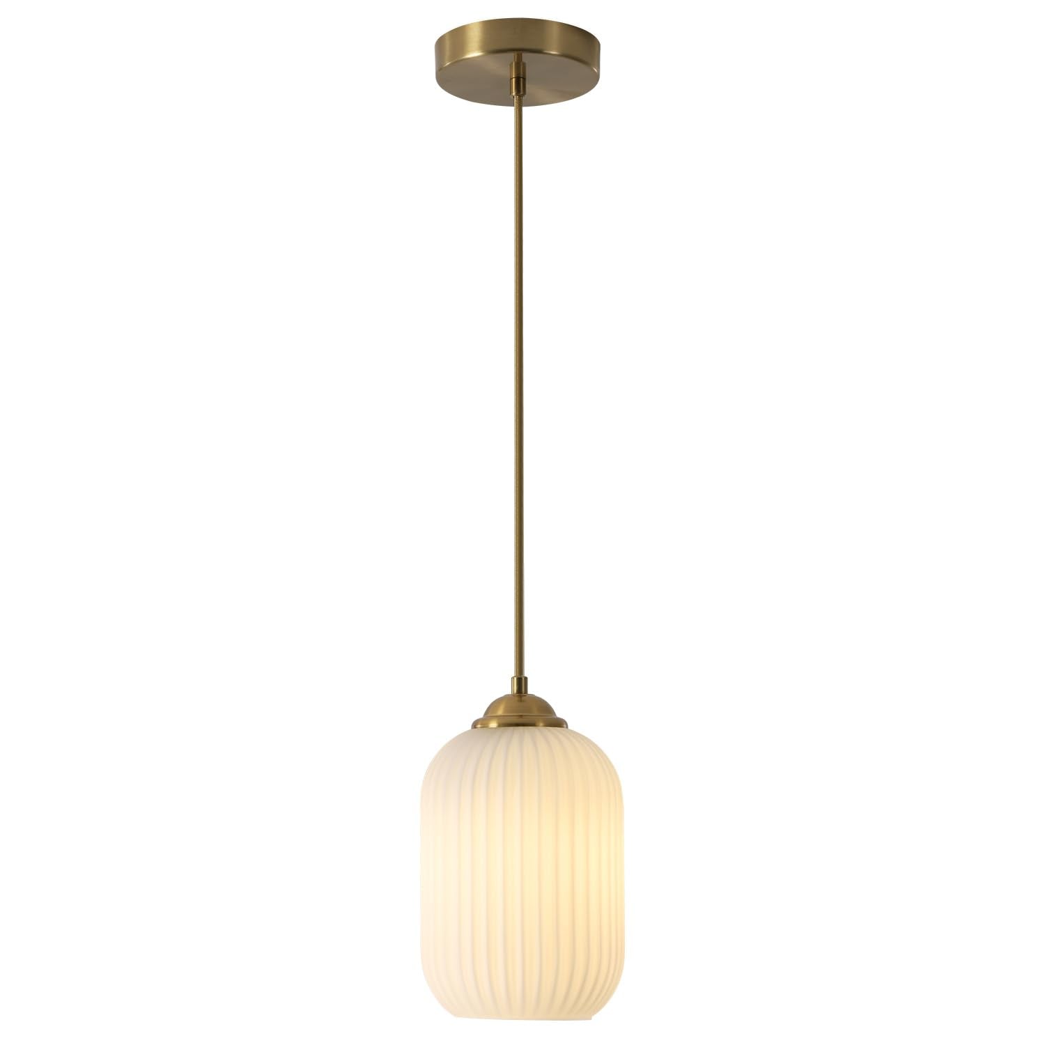 KCO Lighting Mid Century Modern White Oval Glass Gold Pendant Light Nordic 1-Light Brushed Brass Dining Pendant Lights Mini Glob