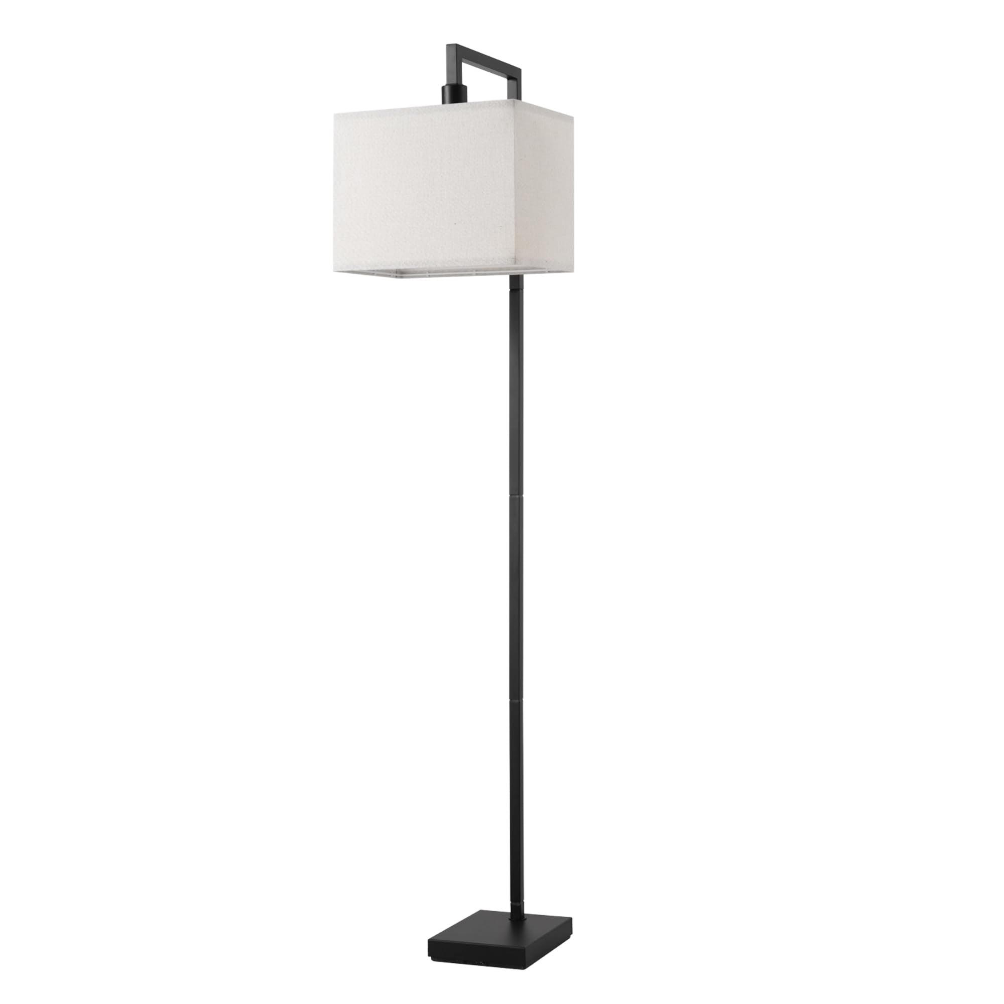 Globe Electric 61000052 60'' Floor Lamp, Matte Black, Square White Fabric Shade, On/Off Rotary Switch On Socket, Square Rod, Rea