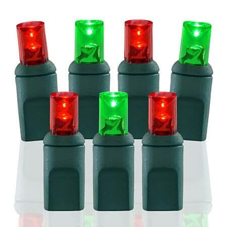 Pro Christmas LED Christmas Lights - 100 Count Wide Angle Conical String Lights - Professional Grade Indoor/Outdoor Commercial Holiday Light Set for Trees  Bushes  & D?cor - Red and Green