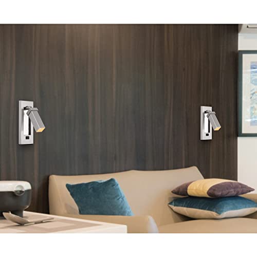 Cal Adjustable Bedside Wall Mount Light, Brushed Steel, Metal, 6inx6.25inx2.25in, Model LA-8046