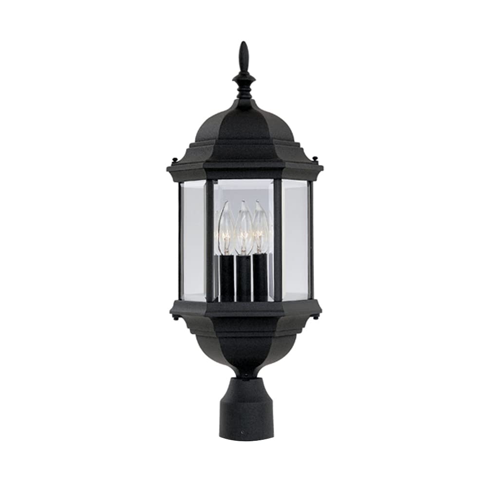 Designers Fountain 3-Light Devonshire Post Lamp, 24 Inch Outdoor Lantern Light Fixture, Clear Glass Lighting, Black, 2986-Bk