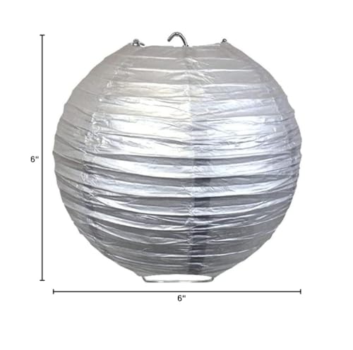 Pack Of 6 Round Paper Lantern Lamp Paper Lanterns Party Decorations (Silver, 6''/15Cm)